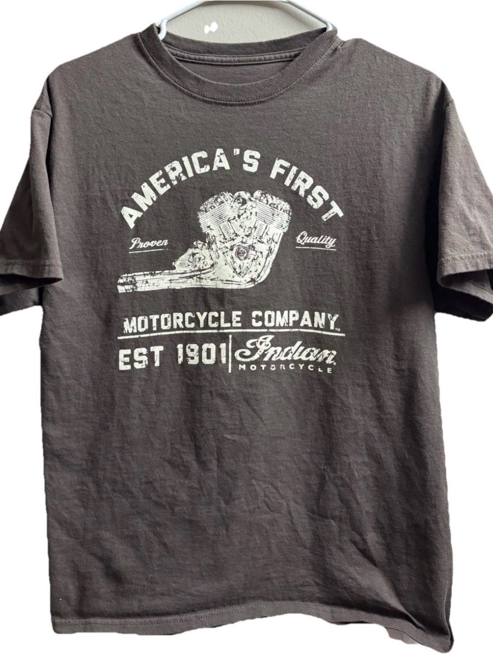 Indian Motorcycle Company Brand Double Sided Brown Graphic Tee Columbia, MO
